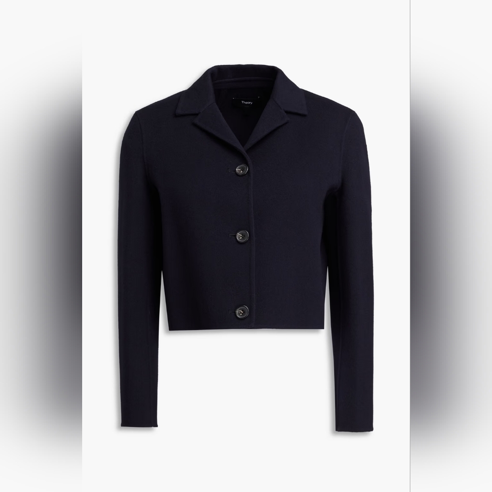 Theory Wool-Cashmere Black Cropped Blazer